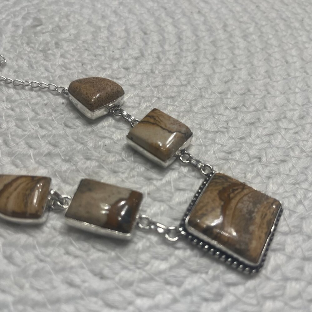Natural PICTURE JASPER Handmade Sterling 925 Necklace Size 19" #66E - Picture 3 of 3